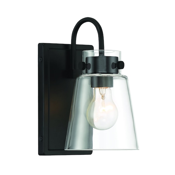 Designers Fountain Inwood 5in 1-Light Matte Black Modern Indoor Wall Sconce with Clear Glass Shade D214M-1B-MB - main
